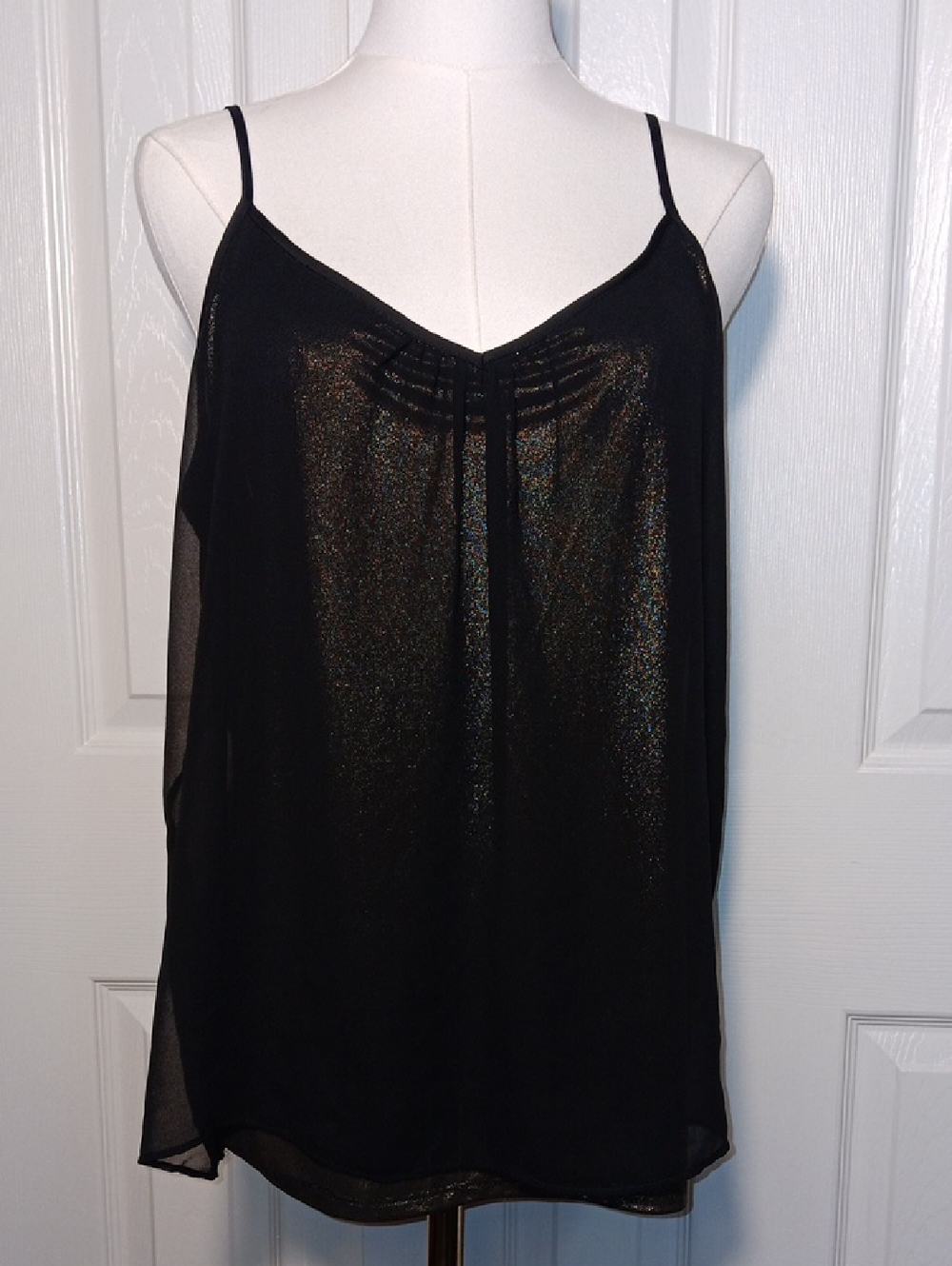 Express Black Sheer Spaghetti Strap Tank With Gold Shimmering Camisole